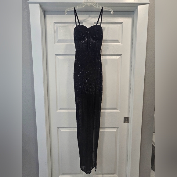 taylor corset rhinestone mesh formal dress Windsor Taylor Corset Rhinestone Mesh Formal Dress Black Size M